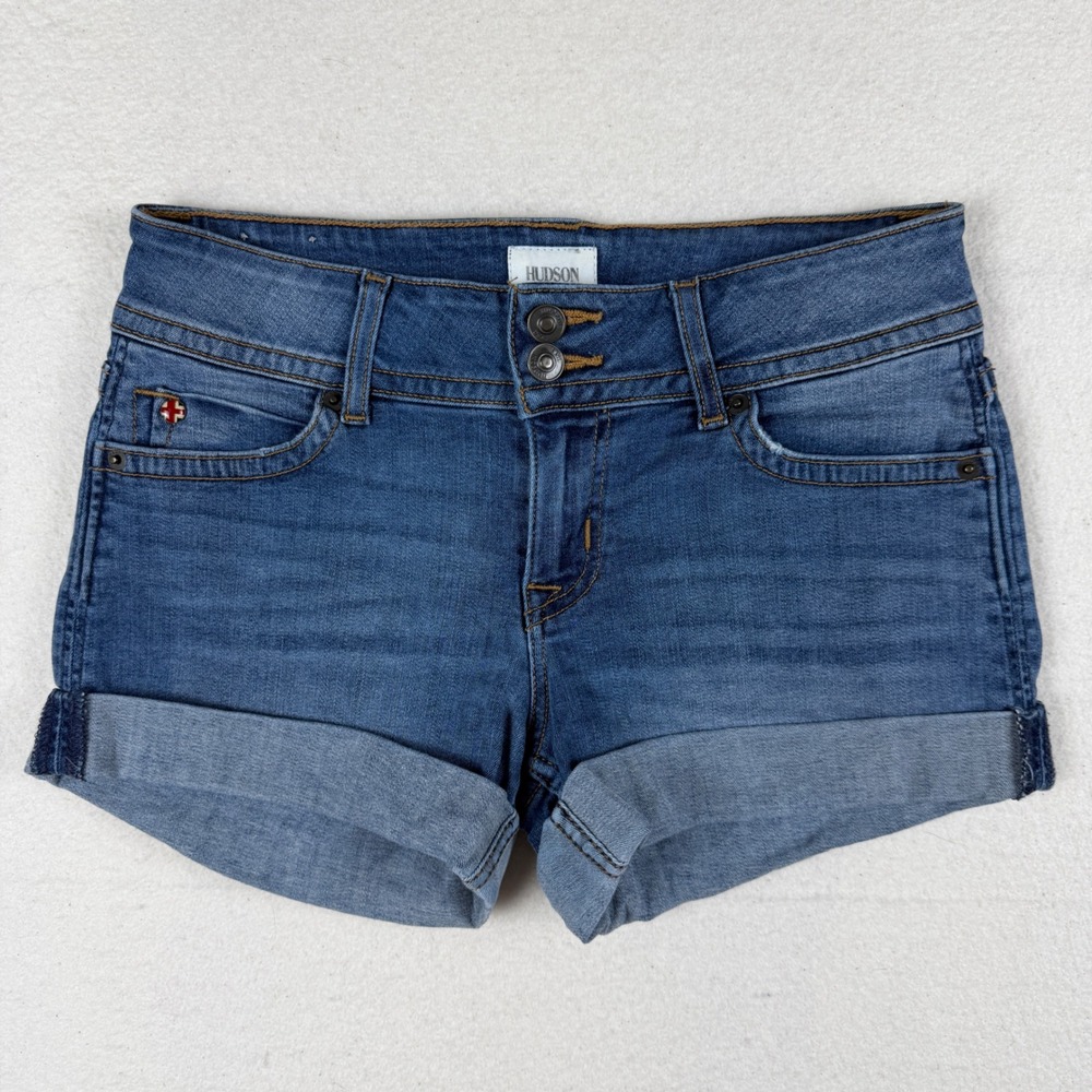 Hudson Womens Blue Denim Cuffed Jean Shorts Double Button Flap Pocket Size 25